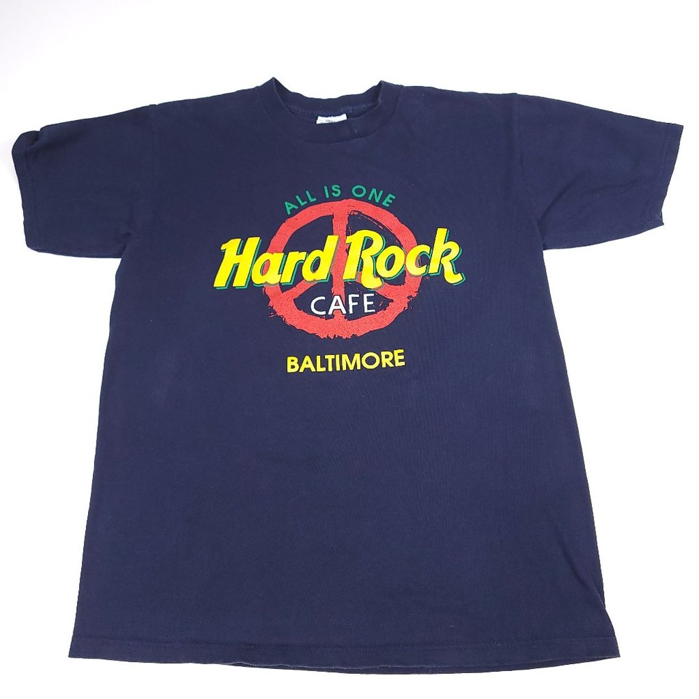 Hard Rock Cafe Baltimore T-Shirt Navy Blue Peace Sign Graphic Made in USA Medium
